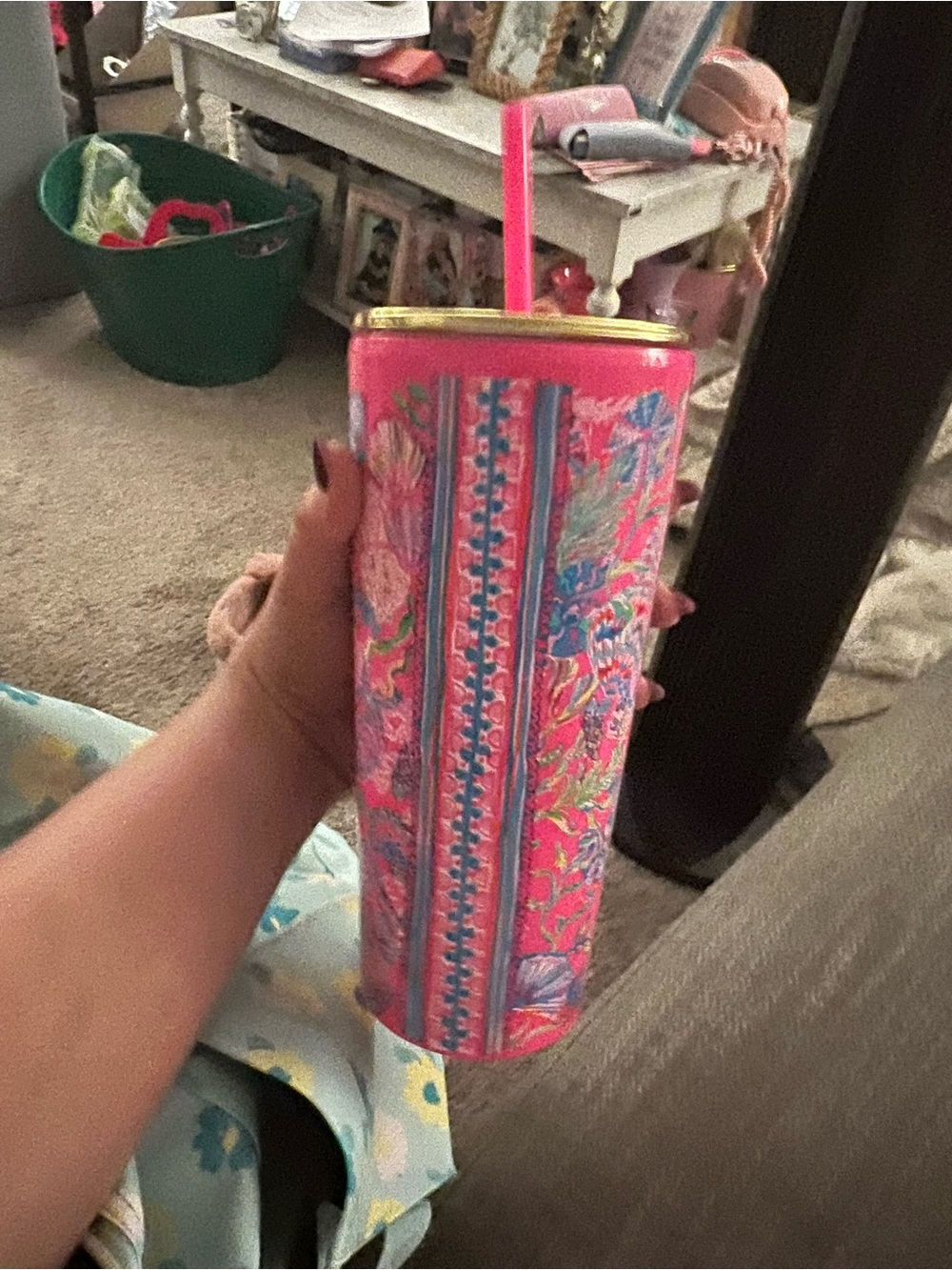Pink Floral Insulated Tumbler with Straw. Lilly Pulitzer brand new. Straw inc